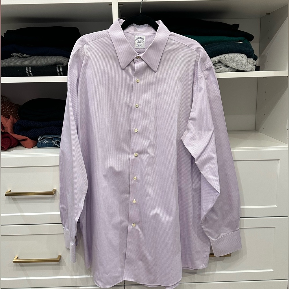 Brooks Brothers Stretch Dress Shirt, Non-Iron Twill Ainsley Collar 18-6/7